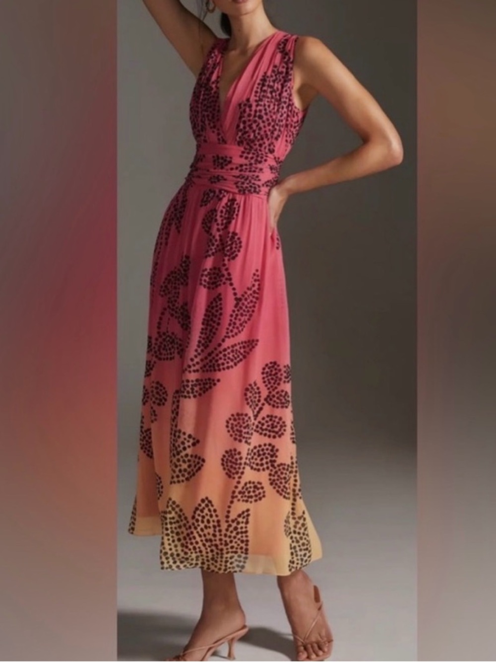 VERB BY PALLAVI SINGHEE V-NECK OMBRE MAXI DRESS- PINK COMBO- M. NWT